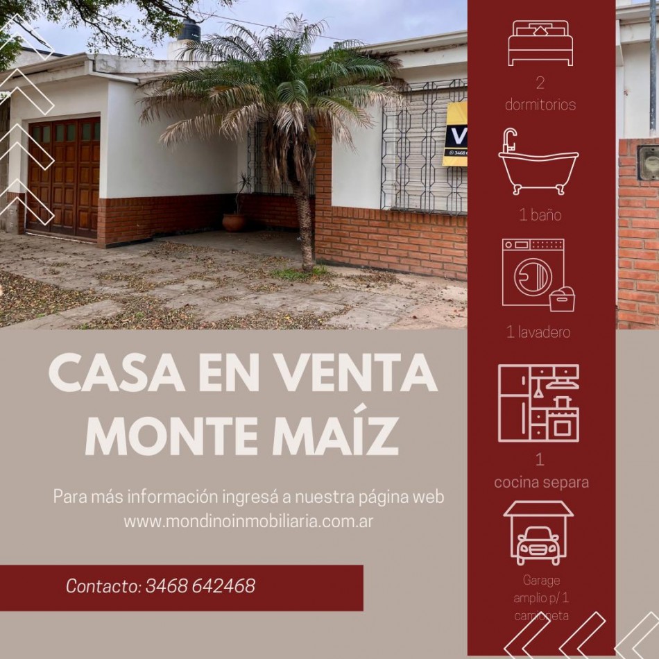 CASA EN VENTA MONTE MAIZ - CENTRO - DOS DORMITORIOS - APTA CREDITO 